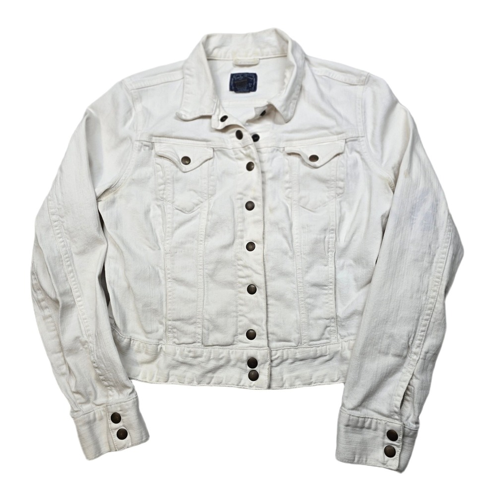 Lucky Brand Denim Jacket Womens‎ Medium White Snaps Jean Jacket Stretch